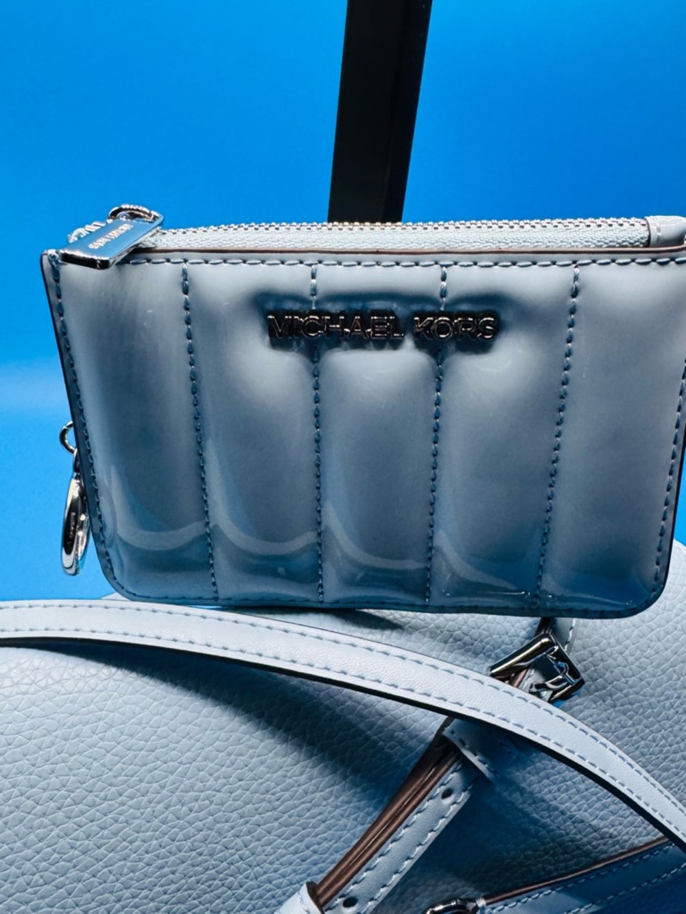 Michael Kors Powder Blue Quilted & Pebbled Leather Crossbody & Wallet Bundle - Picture 10 of 11